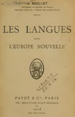 Les langues dans l'Europe nouvelle, d'Antoine Meillet