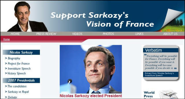 Site français en anglais pour vanter Sarkozy