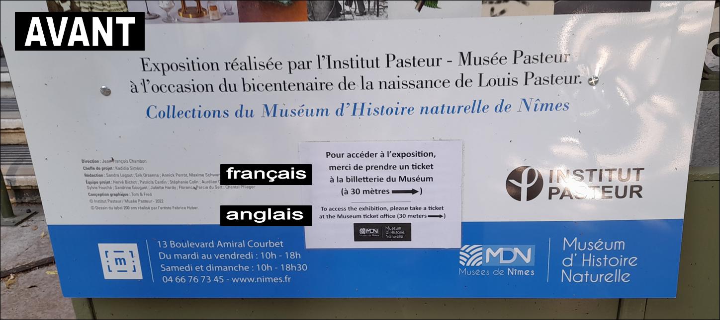 Affichage bilingue illégal du Musée d'Histoire naturelle de Nîmes, juillet 2023
