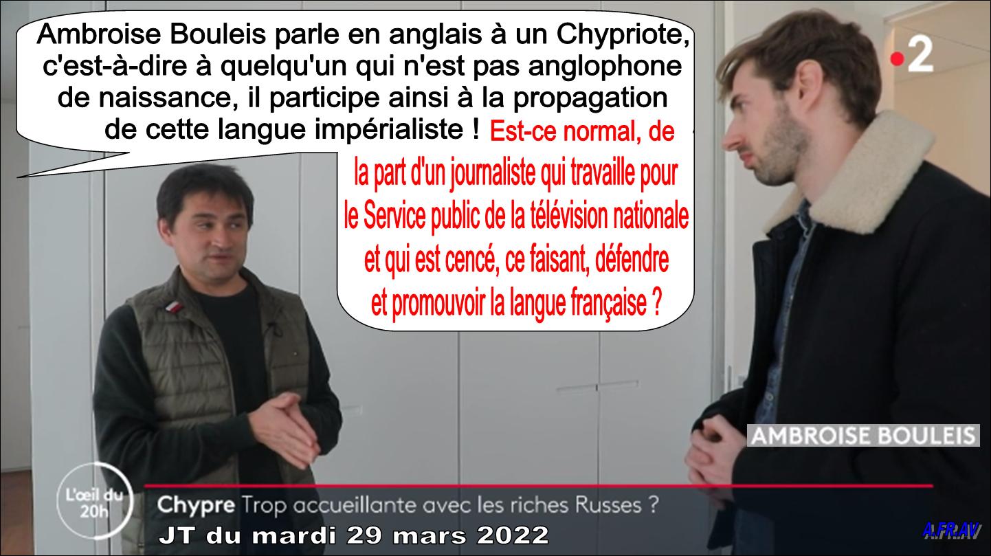 Amboise Bouleis en anglais à Chypre au JT de 20h de France 2, France Télévisions