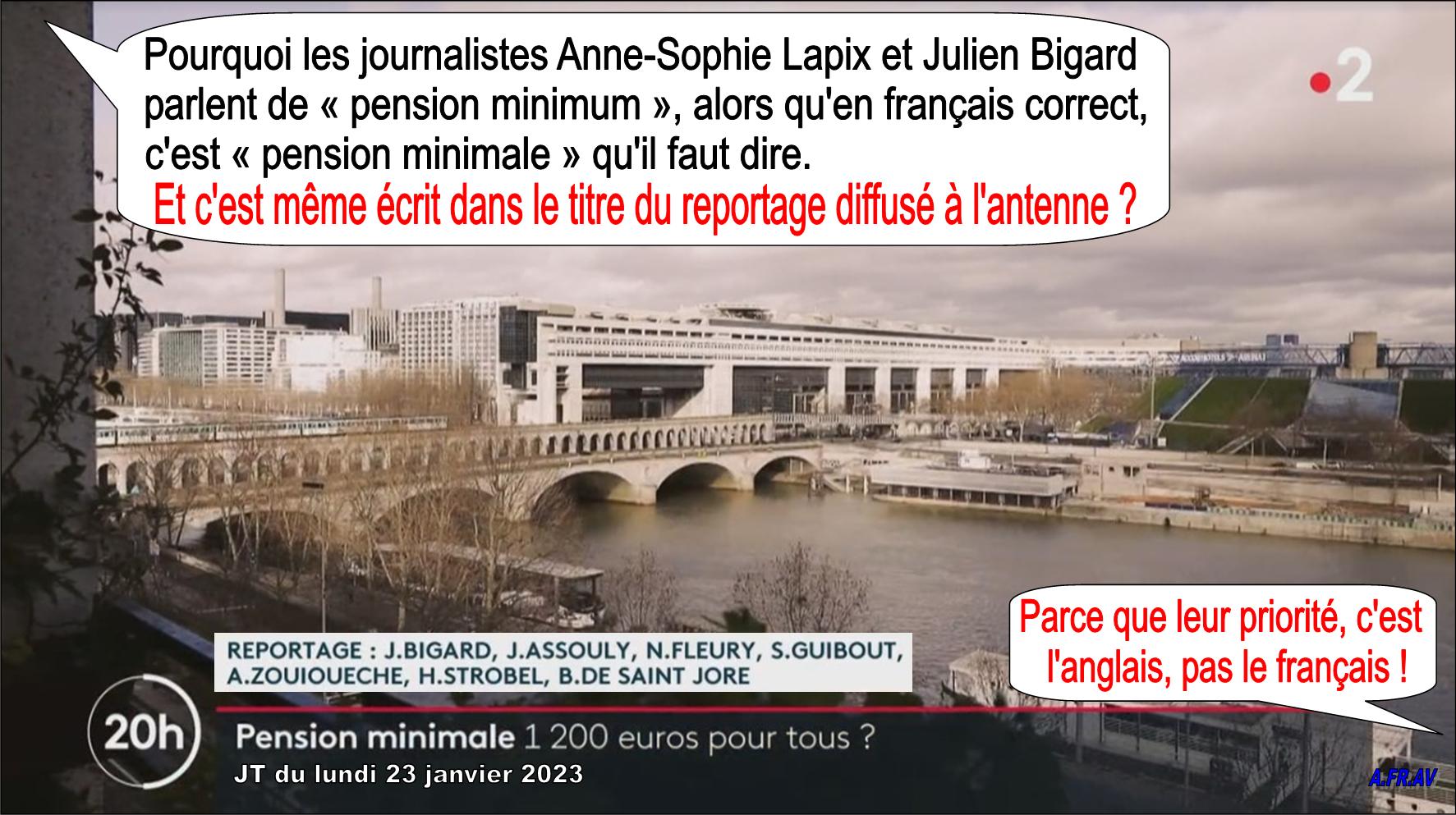 Anne-Sophie Lapix, Julien Bigard, pension minimale, JT de 20h, France 2