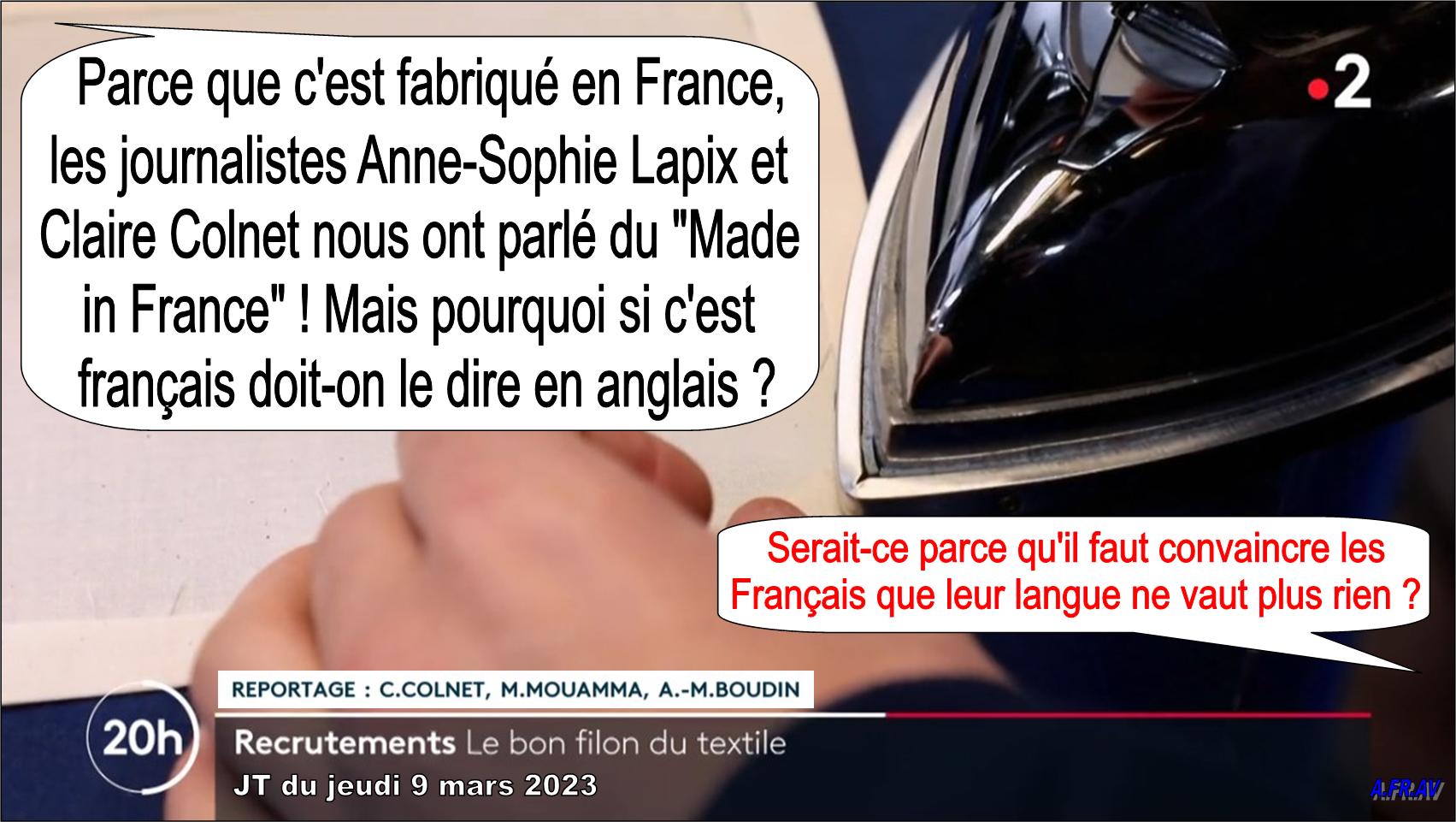 Anne-Sophie Lapix et Claire Colnet pour le Fabriqué en France en anglais, JT de 20h de France 2
