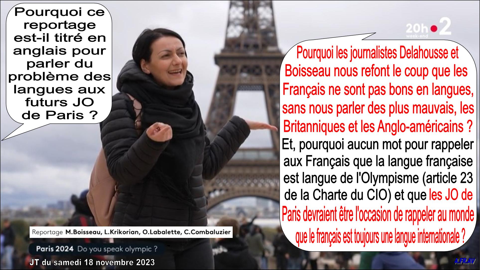 Au 20h de France 2 sur France Télévisions, Delahousse et Boisseau ne parlent pas du français langue de l'Olympisme