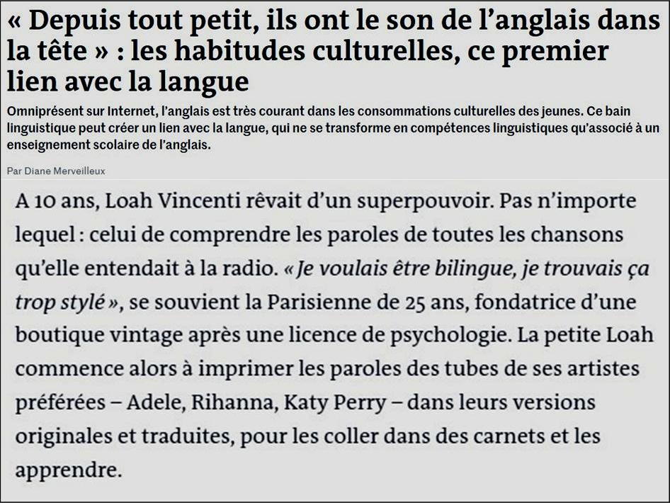 Diane Merveilleux, Le Monde, anglais, enfants, Maternelle