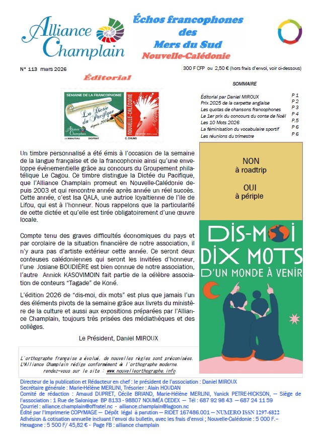 Echos francophones des Mers du Sud, n� 113, Alliance Champlain, Nouvelle-Cal�donie