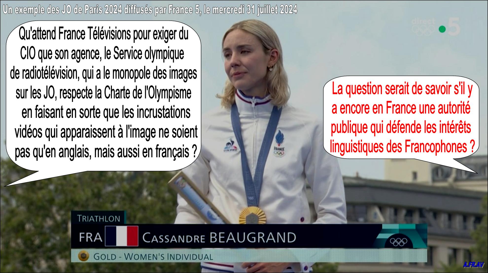 Incrustations-videos en anglais sur les images diffusées par France Télévisions lors des JO de Paris 2024