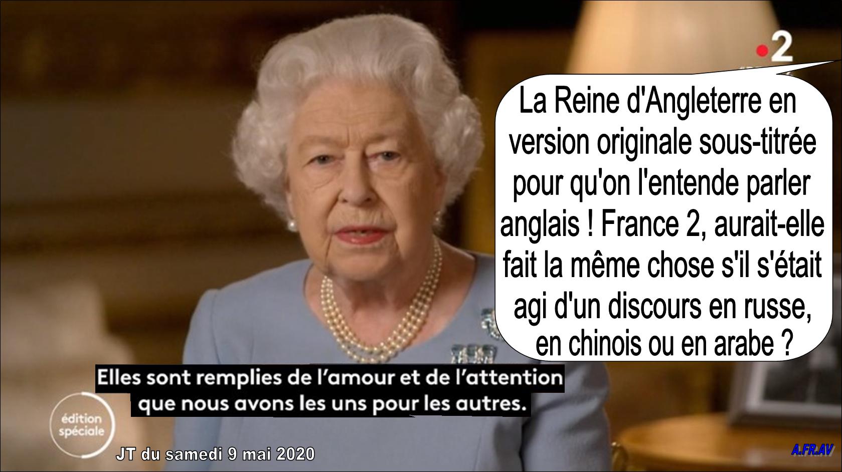 JT de 20h de France 2, la Reine d'Angleterre en version originale sous-titrée