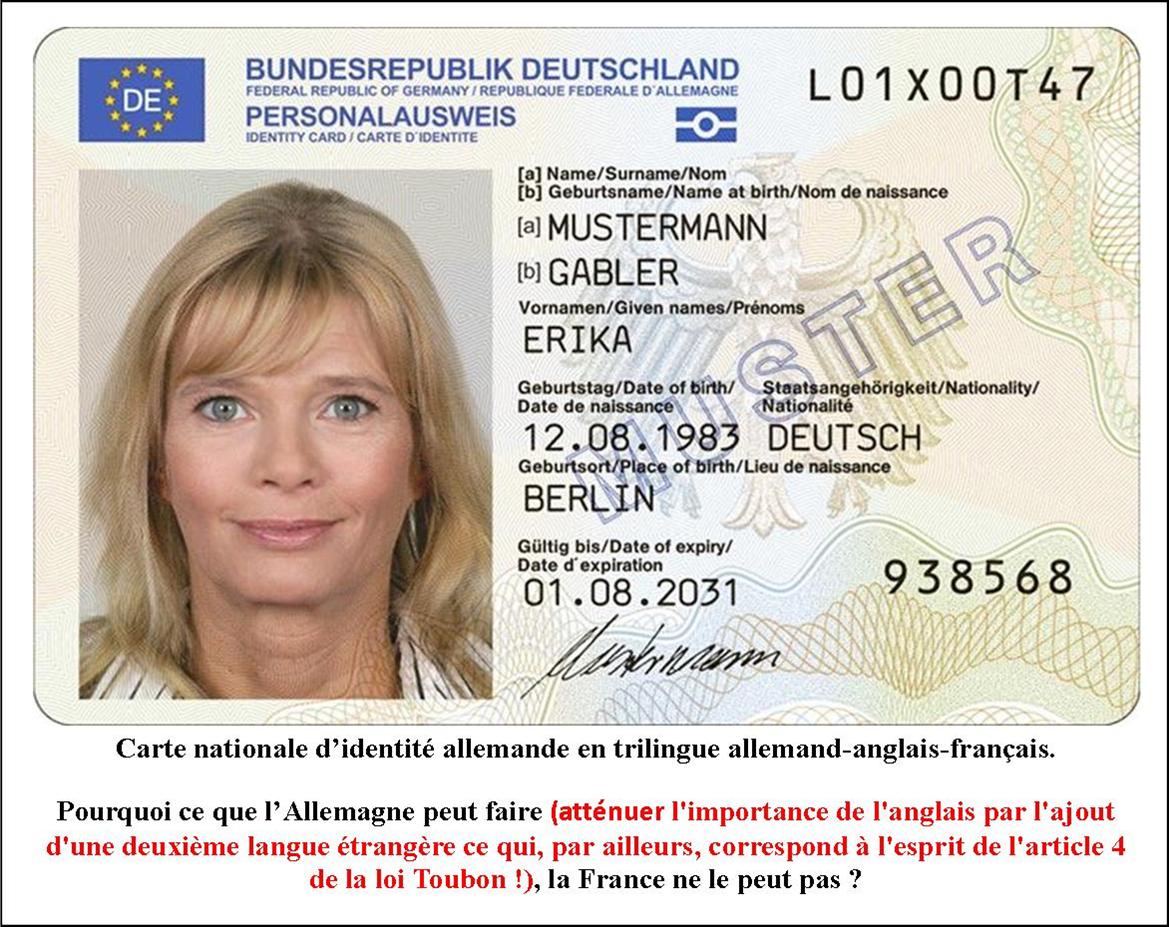 La nouvelle carte nationale d'identité des Allemands est en trilingue allemand-anglais-francais