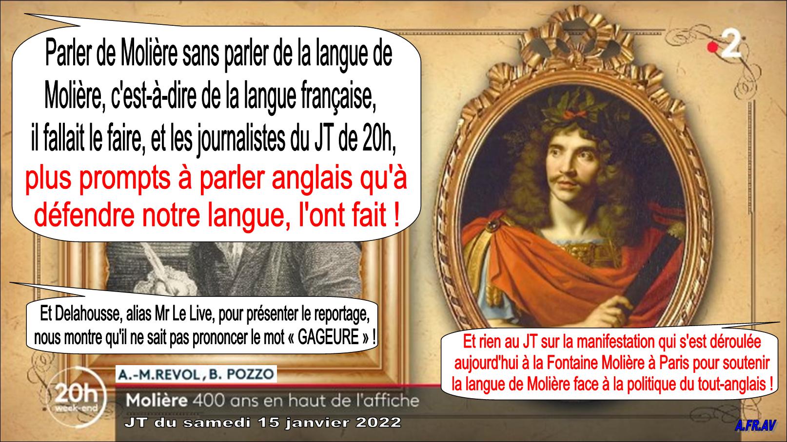 Molière sans la langue française au JT de 20h de France 2 par Anne-Marie Revol et B.Pozzo