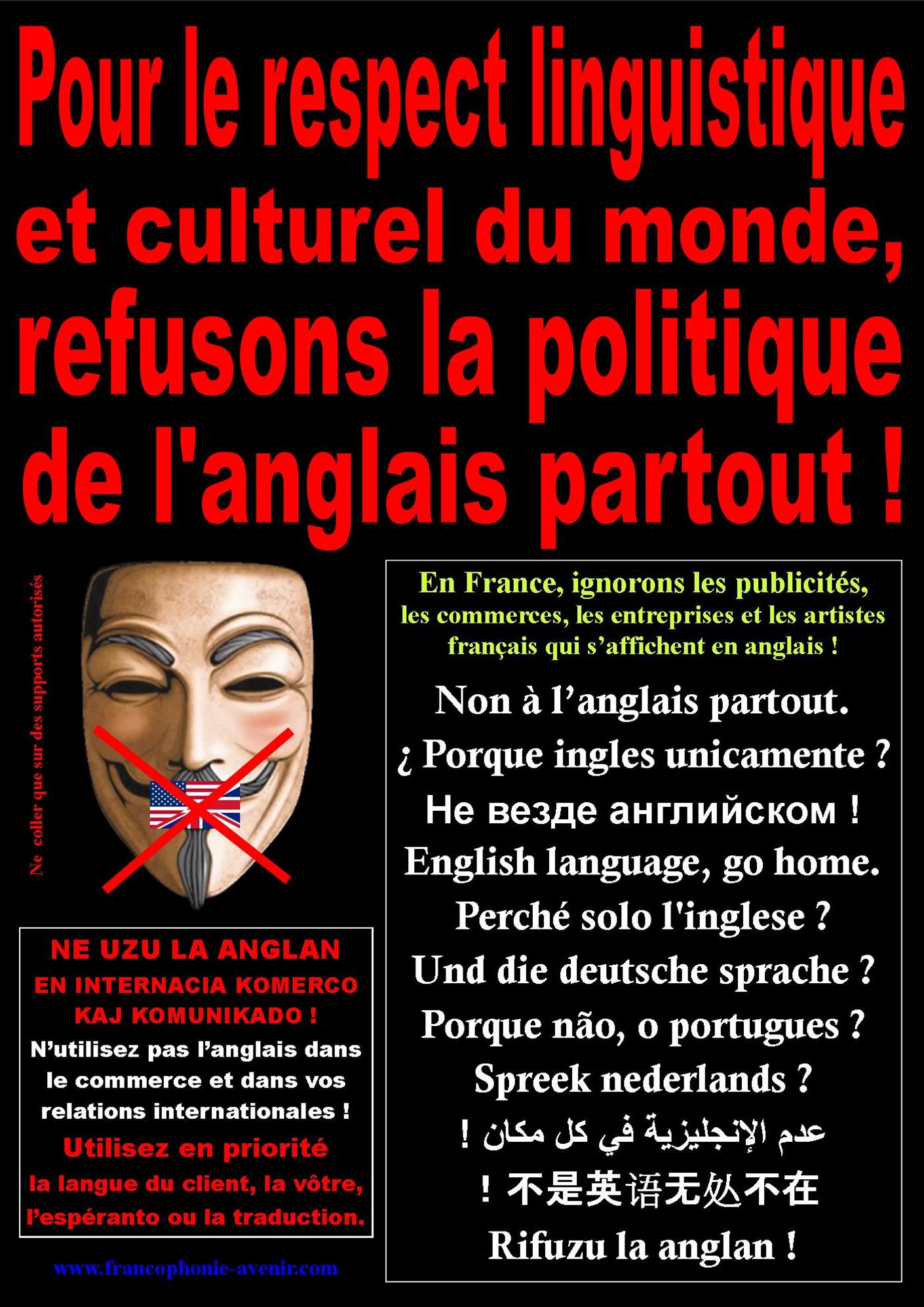 Pour le respect linguistique et culturel du monde, refusons la politique de l'anglais partout