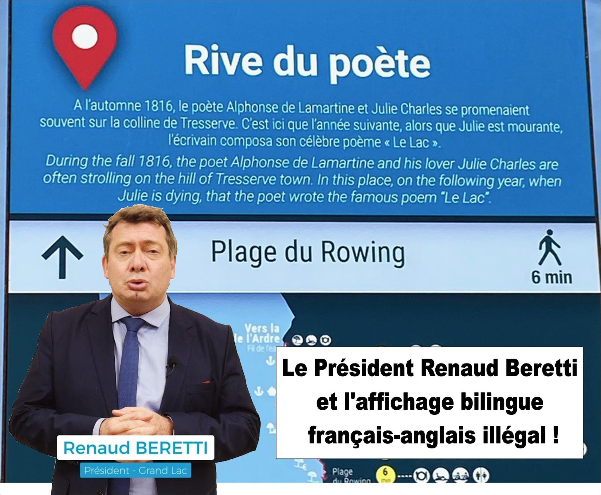 Renaud Beretti et l'affichage bilingue français-anglais illegal