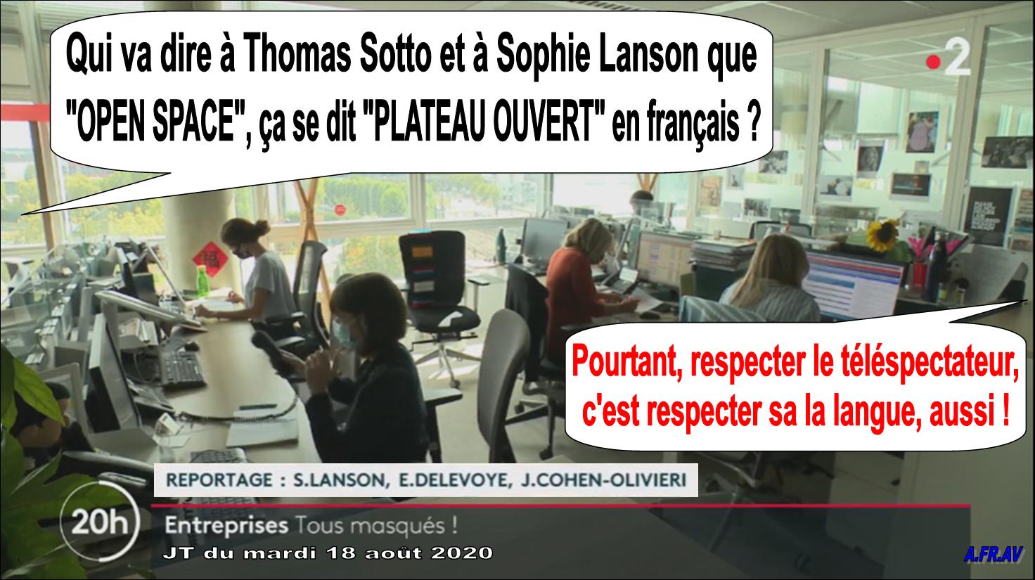 Thomas Sotto et Sophie Lanson et le OPEN SPACE au JT de 20h de France 2